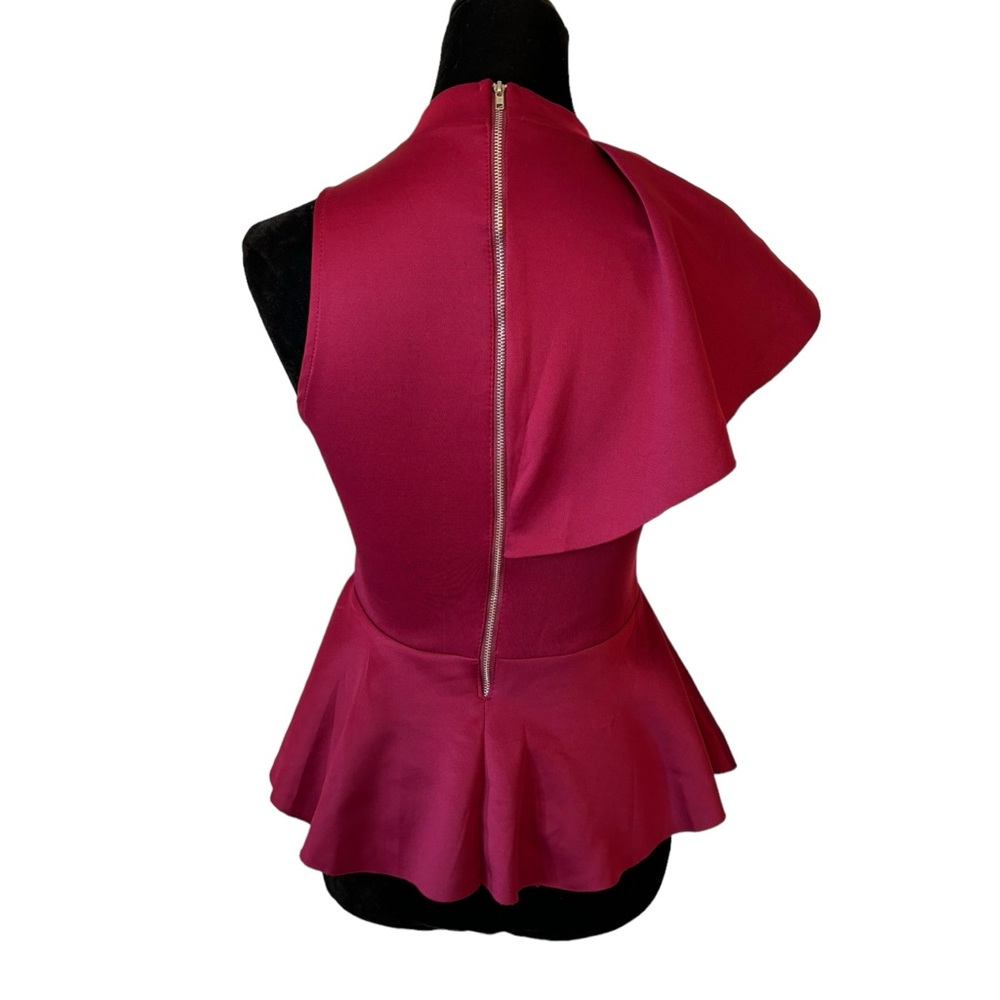 Side Ruffle Stretch Peplum Top Blue Burgundy - Picture 8 of 14